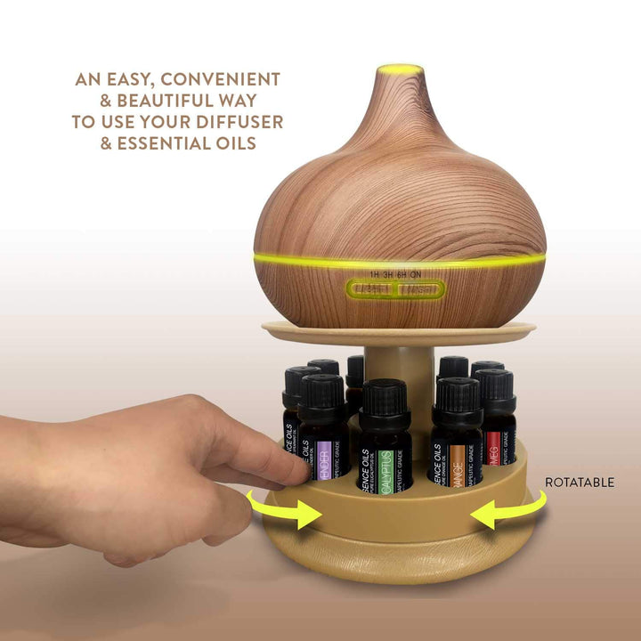 Ultimate Aromatherapy Diffuser & 10pc Essential Oil Set with Stand - Light Wood