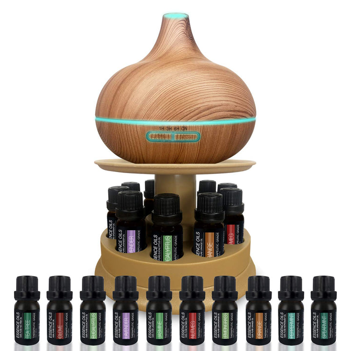 Ultimate Aromatherapy Diffuser & 10pc Essential Oil Set with Stand - Light Wood