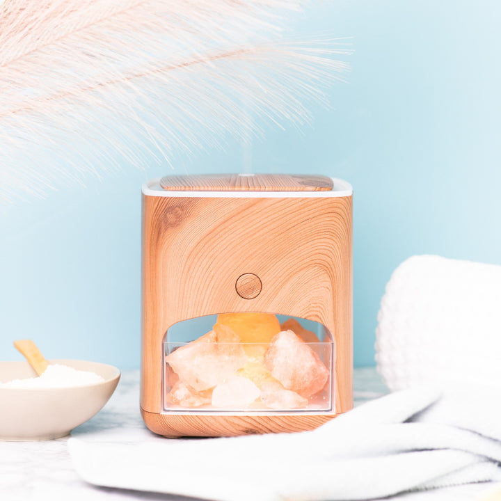 Himalayan Pink Salt Diffuser with 10 Essential Oils - Light Wood