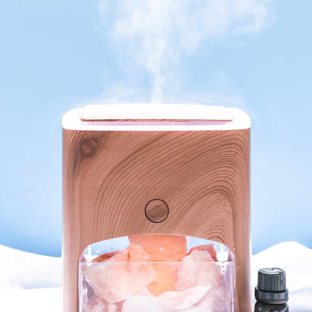 Himalayan Pink Salt Diffuser with 10 Essential Oils - Light Wood