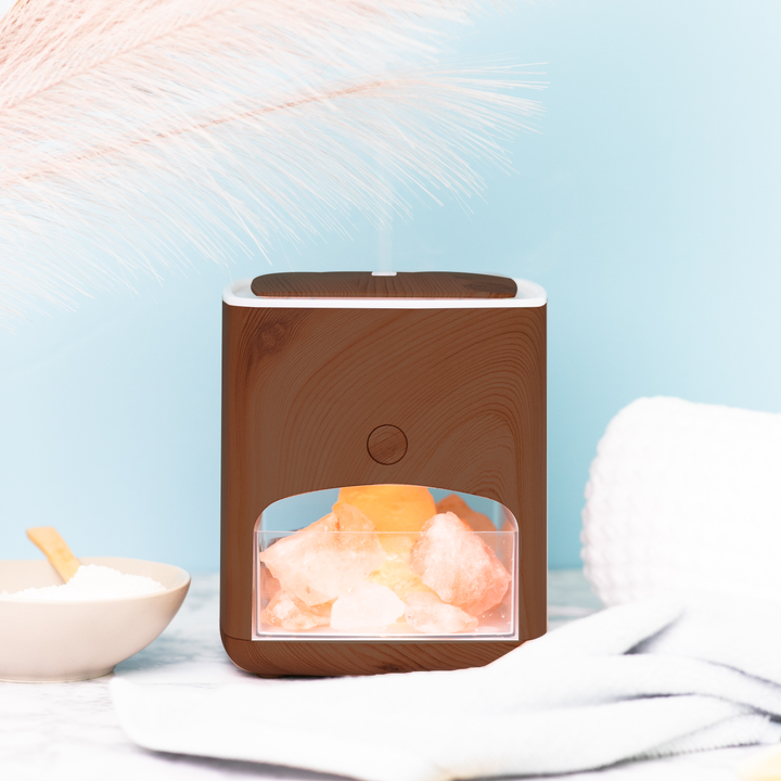 Himalayan Pink Salt Diffuser & 10 Essential Oils - Dark Wood